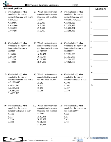 Rounding Worksheets - Determining Rounding Amounts worksheet